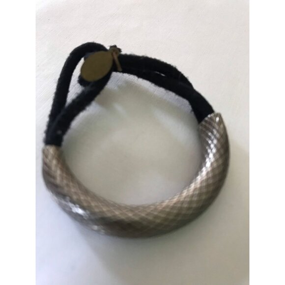 Vtg 1990's Colette Malouf Signed Silver Tone Textured & Black Ponytail Elastic - Picture 5 of 6